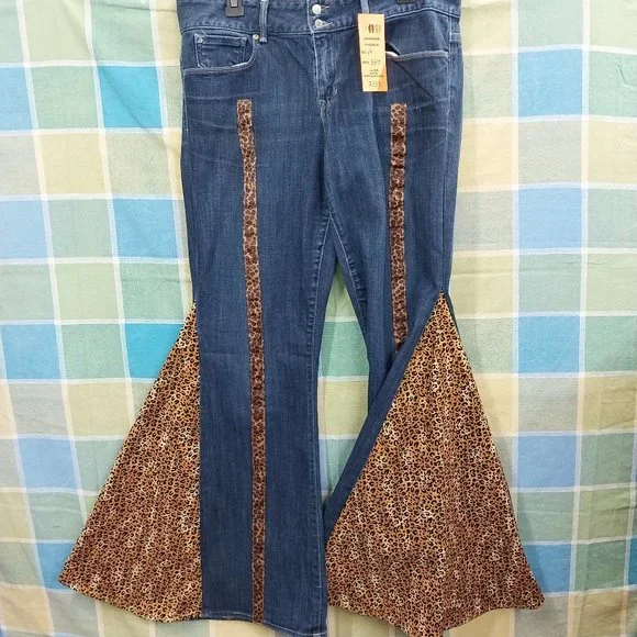 2533 Jeaniemade Size 14r Gap Stretch Upcycled Bell-Bottoms - Picture 1 of 4